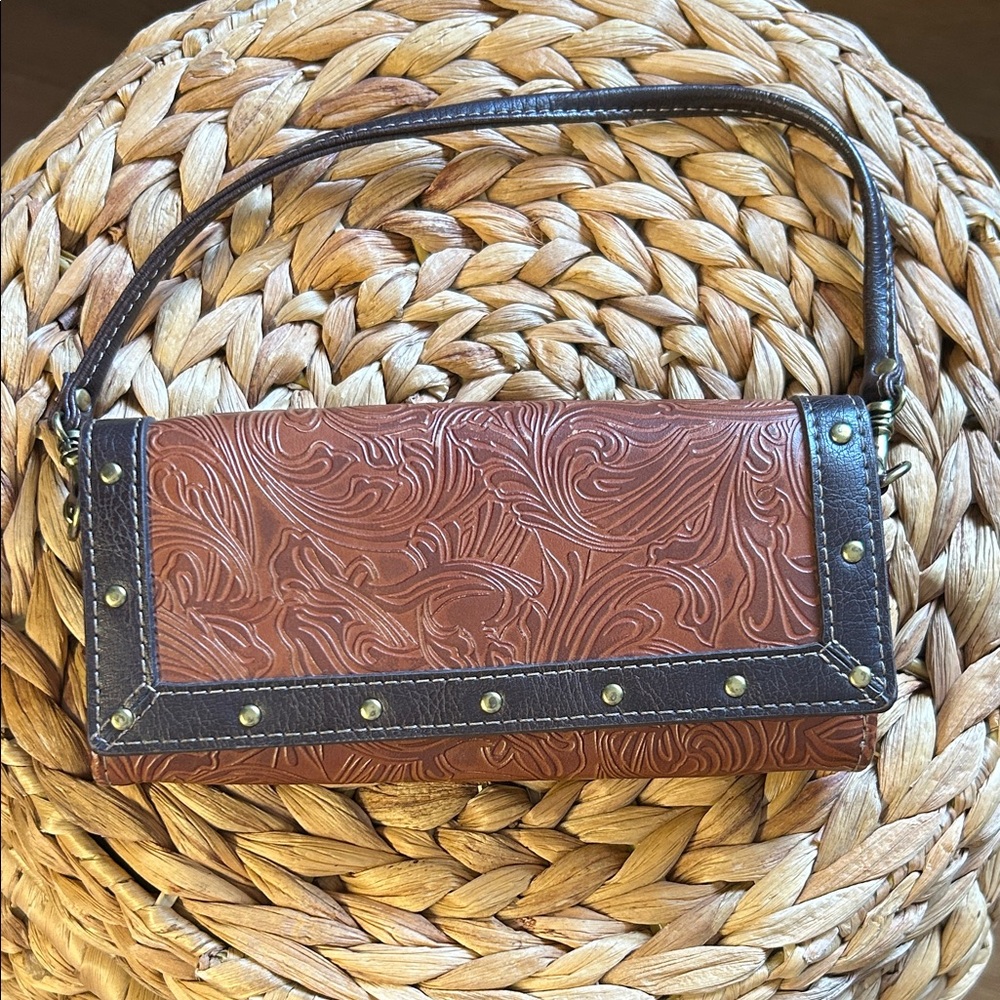 Embossed Wallet/Clutch with Stud Accents